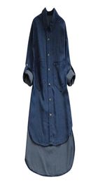 nest style Women Lapel Neck Long Sleeve Buttons Down Denim Shirt Ladies Casual Solid Loose Pockets Asymmetric Long Shirt Tops Plus4104477
