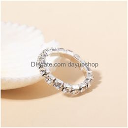 Wedding Rings New Arrival Fashion Elastic Sier Color Tone 1 Row Crystal Rhinestone Finger Stretch Ring Toe Bridal Jewelry Gifts Drop D Ot6Q1