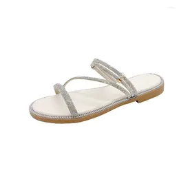 Casual Shoes 2024 Slippers Women's Leather Glitter Slides Low Cross-Tied Pantofle Luxury Jelly Summer Sandals