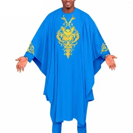 Ethnic Clothing African Traditional For Men Embroidery Agbada Robe Shirts And Pants Set Dashiki Outfits Wedding Evening