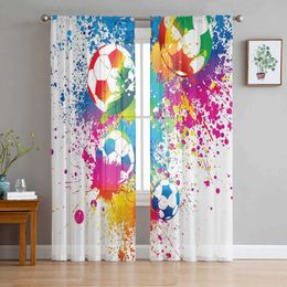 Window Treatments# Colorful Football Paint Art Soccer Sheer Curtains for Living Room Bedroom Home Decor Kitchen Tulle for Windows Voile Drapes Y240517