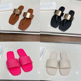 designer slides thong slippers jelly sandals metal buckle leather upper double outsole summer shoes with box 567