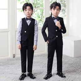 Suits Prince Boys Black Party Photograph Dress Gentleman Kids Birthday Suit Children Formal Wedding Piano Performance Dance Show Wear Y240516