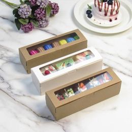 Gift Wrap 20Pcs Kraft Paper Macaron Boxes With Clear Window 2 Colours White Pastry Packaging Container Dessert Cookies Treat Delivery Box