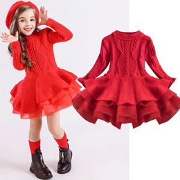 Winter Warm Thick Knit Girl Dress 3-8 Years Kids Long Sleeve Sweater Christmas Tutu Gown Toddler Evening Party Princess Costume 240514