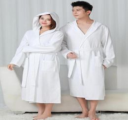 Women039s Sleepwear 100 Cotton Hooded Robes For Women Autumn Dressing Gown Men Plus Size Kimono Bathrobe Long Solid Bath Robe 2751563