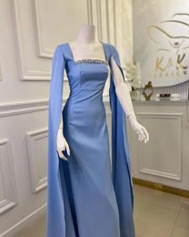 Party Dresses Blue Cape Sleeves Wedding Evening Dress Prom Gown With Square Collar -length Cute Outfit For Women Robe Soiree#18503