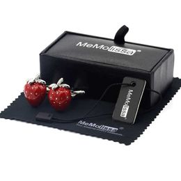 Cuff Links Wholesale Luxury Display Box Vintage Red Enamel Strawberry Cufflinks Mens Wedding Cufflinks Free Label and Wipe Cloth
