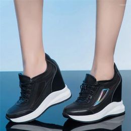 Boots 2024 Fashion Sneakers Women Genuine Leather Wedges High Heel Ankle Female Lace Up Breathable Mesh Pumps Shoes Casual