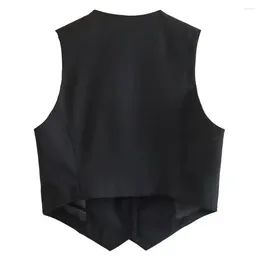 Women's Vests Single-breasted Vest Elegant V-neck Office For Women Formal Waistcoat Solid Colour Stylish Ol Commute Wear