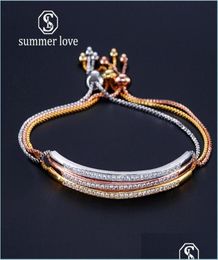 Charm Bracelets New Fahion Rose Gold Plated Single Row Cubic Zirconia Charm Bangle Bracelets Cz Crystal Bling Adjustable C Bdejewe9868552