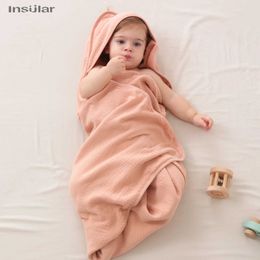 Sleeping Bags Gauze style Baby Bath Cloth Kids Bathrobe Child Blanket Wrap for Newborn Infant Toddler Gauze Cotton Blankets Three-piece Y240517