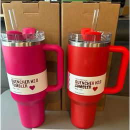 Dhl 40oz Quencher Tumblers Cosmo Pink Parade Flamingo Target Red Stainless Steel Valentines Da stanliness standliness stanleiness standleiness staneliness UVHT