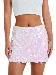 Skirts Women's Sparkle Sequin Skirt Glitter Mini Belly Dance Short Clubwear Festival Costume