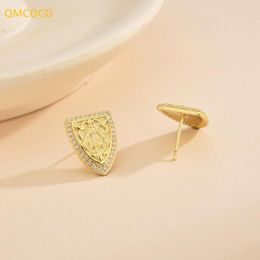 Stud Earrings QMCOCO Vintage Design Gold Color Shield Shaped For Women Simple Trendy Daily Jewelry Accessories Gifts