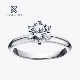 Cluster Rings Rochime Classic Six Prong Round Brilliant Diamond 925 Sterling Silver Gold Plated Cubic Zirconia Jewellery