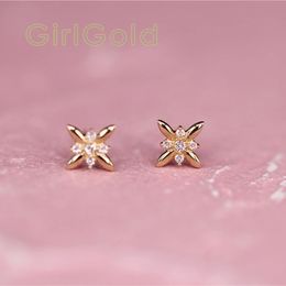 GOLDtutu 14K Solid Gold Earring for Women Unique Crystal Dainty Simple Women Earring Minimal Bride Wedding Gift kj151 240515