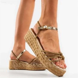 Espadrilles Bow Raffia Sandals Golden Rhinestone Heels Platform Luxurious Design Buckles Summer Shoes Customised for Multicolor 259 d 25eb