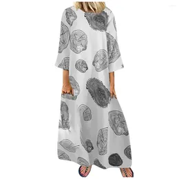 Casual Dresses Women Print 3/4 Sleeves Loose High Low Hem Plus Size Dress Formal Occasion Evening Summer