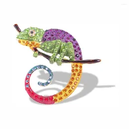 Brooches Rhinestone Chameleon Brooch Pin For Women Girl Fashion Crystal Animal Lizard Dress Accessories Christmas Valentine Gift