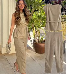 Women's Tracksuits Withered Sets Asymmetric TopMinimalist Pants Women Suit For Khaki Shirt And Commuter Casual Cropped