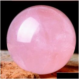 Arts And Crafts Rockcloud Healing Crystal Natural Pink Rose Quartz Gemstone Ball Divination Sphere Decorative With Wood Stand Crafts84 Dhgl6