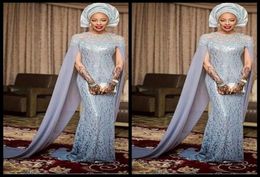 Dresses Silver Lace Africa Evening Dresses With Chiffon Sleeves Sheath Floor Length Formal Aso Ebi Evening Gowns Custom Made Prom 9673485