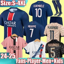 24 25 HAKIMI MBAPPE Soccer Jerseys SERGIO RAMOS VERRATTI DANILO SANCHES 2024 2025 Maillots Football Shirt Men Kids Kit Sets Uniform Enfants P SGS Football Jerseys