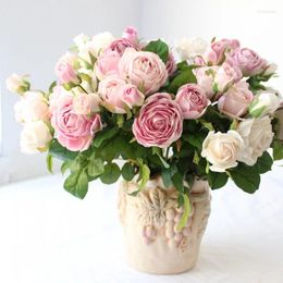 Decorative Flowers Beautiful Rose Spray Colourful High Quality Artificial Silk Flower For Wedding Party Decoration 3 Heads Per Stem