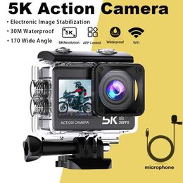 Sports Action Video Cameras CERASTES Action Camera 5K 4K 60FPS WiFi Anti-shake Dual Screen 170 Wide Angle 30m Waterproof Sport Camera with Remote Control J240514