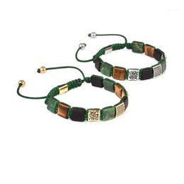Custom Jewelry Men Bracelet Square African Jades Stone Beads With Green Cord For Women Braided Macrame Bracelets18384792