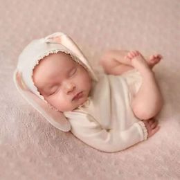 Newborn Photography Outfits for Shooting Long Sleeve Baby Bodysuit Big Rabbit Ears Hat Infant Props Photo Clothes L2405