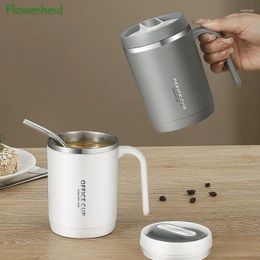 Mugs Insulated Water Cup With Straw Stainless Steel 500ml Suction Large Capacity Breakfast Couple Milk Tea Coffee Cups Gift