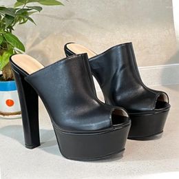 Sandals 2024 Women Platform Slingback Slippers Solid Block Heels Peep Toe Pretty Black Party Shoes Ladies Size 35- 47