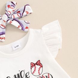 Clothing Sets My First Baseball Season Baby Girl Outfit Flying Sleeve Ruffle Romper Flare Pants 3Pcs Infnat Summer Clothes