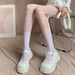 Women Socks Simple Japanese Transparent Splicing Ultra-thin Mesh Fishnet Pantyhose Female False Medium Stockings Anti-hook Tights