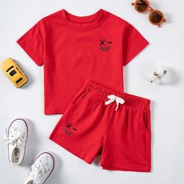 Clothing Sets Childrens Summer Short Sleeve Suit 0-6Y Boys Cartoon Printed T Shirt Shorts Sets Toddler Girls Printed Casual Wear Suit Y240515