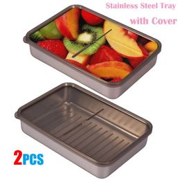 Storage Bottles Stainless Steel Rectangle Tray Metal Food Plate Sausage Noodles Fruit Dish With Cover Home Lunch Bento Dishes Organizer