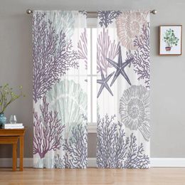 Curtain Ocean Coral Shell Starfish Geometric Abstract Curtains For Living Room Bedroom Kitchen Decoration Window Tulle
