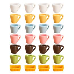 4Pcs 1:12 Dollhouse Miniature Coffee Tea Cup Tray Model Kitchen Accessories For Doll House Decor Kids Pretend Play Toys