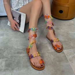Kayış sandalet moda kadın ayak bileği kelebek bacak kravat bohem sanalias bayanlar yaz tatili klip ayak parmağı düz plaj ayakkabıları v 403 d c98a
