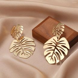 Dangle Earrings Bohemian Hollow Exaggerated Leaf Drop Earring For Women Lady Geometric Gold-color Tropical Plant Female Jewellery Gifts