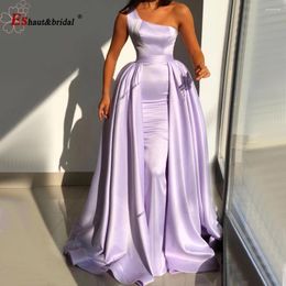 Party Dresses Elegant Mermaid Evening Dress For Women 2024 One Shoulder Sleeveless Satin Detachable Train Long Formal Prom Wedding Gowns