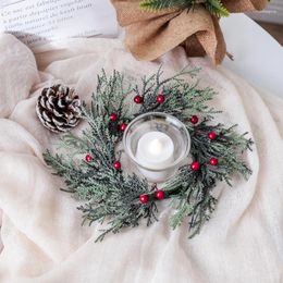 Decorative Flowers Xmas Candle Holder Ornaments Candlestick Wreath Artificial Plants Home Decor Wreaths Christmas Party Table
