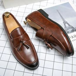 Casual Shoes Men's Brown With Tassel Loafers Fashion Slip-on Business Driving Leather Lazy Comfortable Wedding