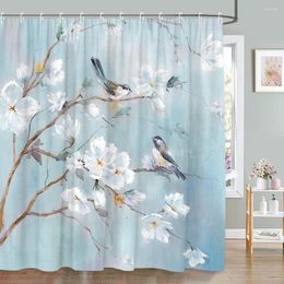 Shower Curtains Vintage Floral Curtain Butterfly Bird Botanical Green Leaf Creative Art Painting Polyester Fabric Bathroom Decor