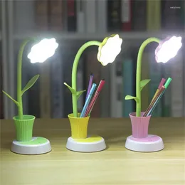 Table Lamps Led Lamp Creative Dimmable Eyes Protection With Pen Holder Usb Charging Home Accessories Desk Light Sunflower Shape