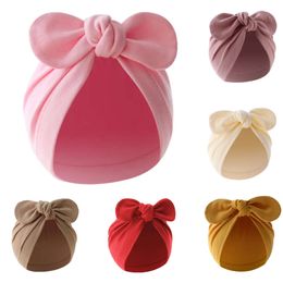 Newborn Hat for Girls Boys Beanie Cute Bows Turban Hats Cotton Infant Bonnet Solid Colour Toddler Cap Baby Accessories 0-24M L2405