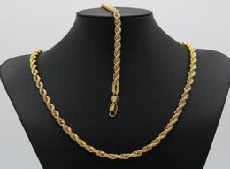Solid Jewelry Set Rope Chain 24K Gold Filled Necklace Bracelet Chain Men Women 6mm Wide ed Choker2502817