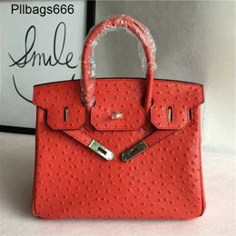 Ostrich Handbags Leather Style Cowhide Bag Womens Pattern Big Red Portable One Shoulder Crossbody Wedding